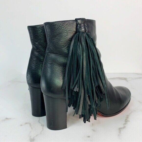 Christian Louboutin Jimmynetta Black Calfskin Leather Fringe Ankle Chelsea Boot - Picture 9 of 16